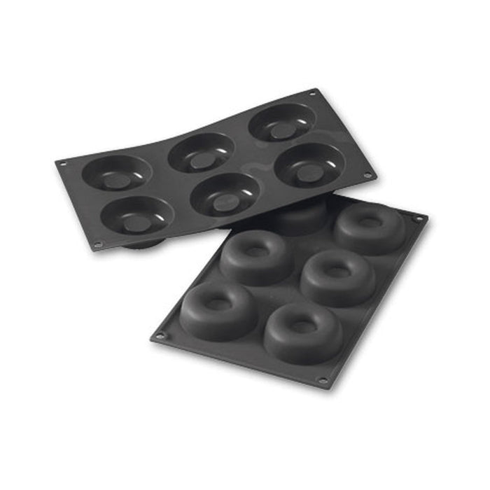 Martellato 30SF012 black silicone savarin mold with 6 cavities dia. 72 mm, Professional flexible ring cake mold
