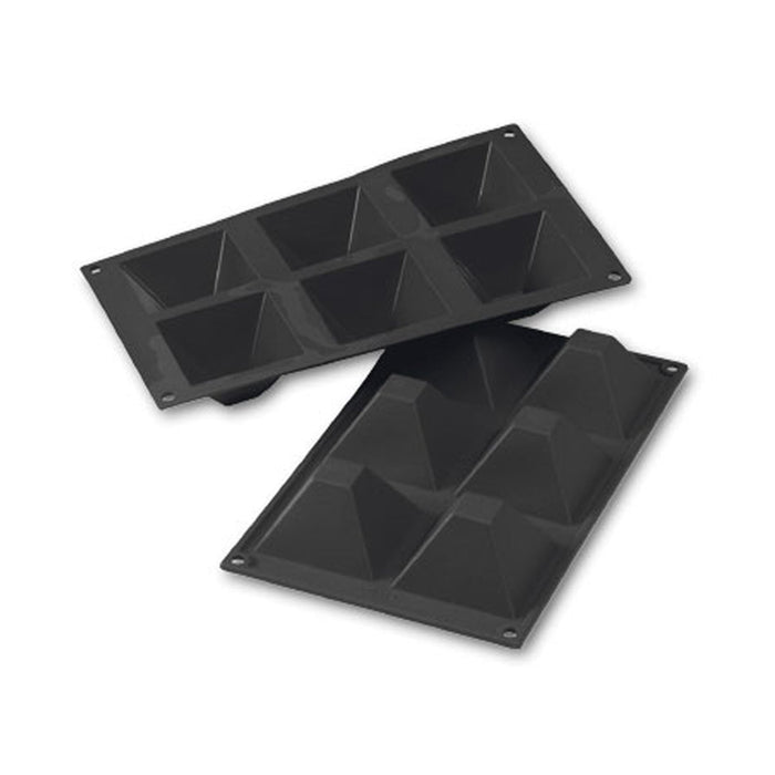 Martellato 30SF007 black silicone pyramid mold with 6 cavities 71 x 71 mm, Professional geometric dessert mold