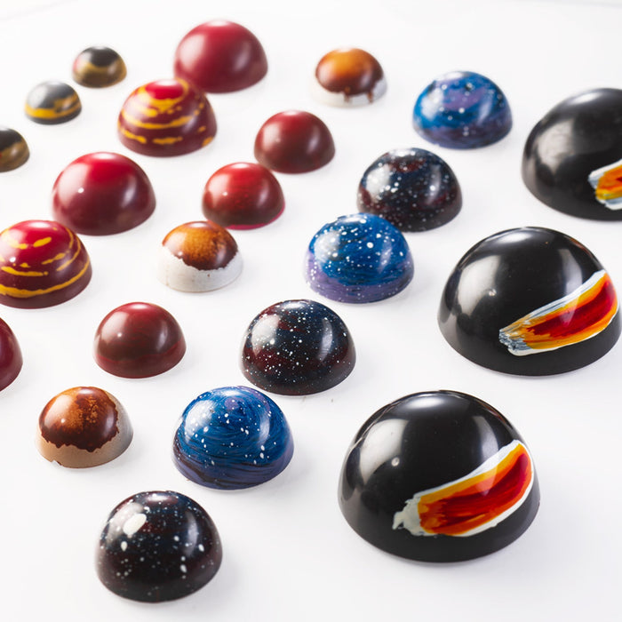 Martellato 20SF001 half sphere chocolate mould kit with six mixed diameter PET moulds for professional pastry and chocolate work