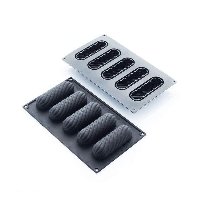 Martellato 30SIL505 black silicone twist eclair mold with 10 cavities