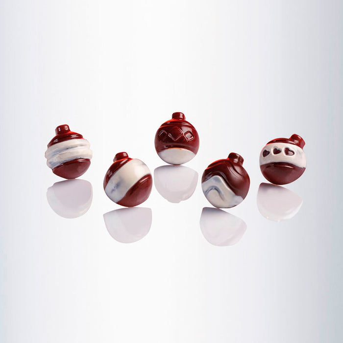 Martellato Christmas baubles polycarbonate chocolate mold with 30 festive ornament-shaped cavities for holiday praline production