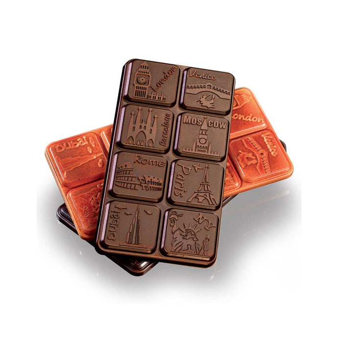 Martellato City polycarbonate chocolate bar mold with 3 segmented tablet cavities for professional chocolate production