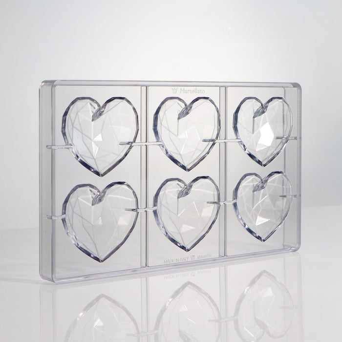 Martellato Diamond Heart Polycarbonate Chocolate Mold, 6 Cavity