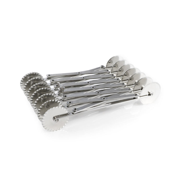 Martellato expanding pastry cutter with 7 smooth and 7 wavy stainless steel wheels