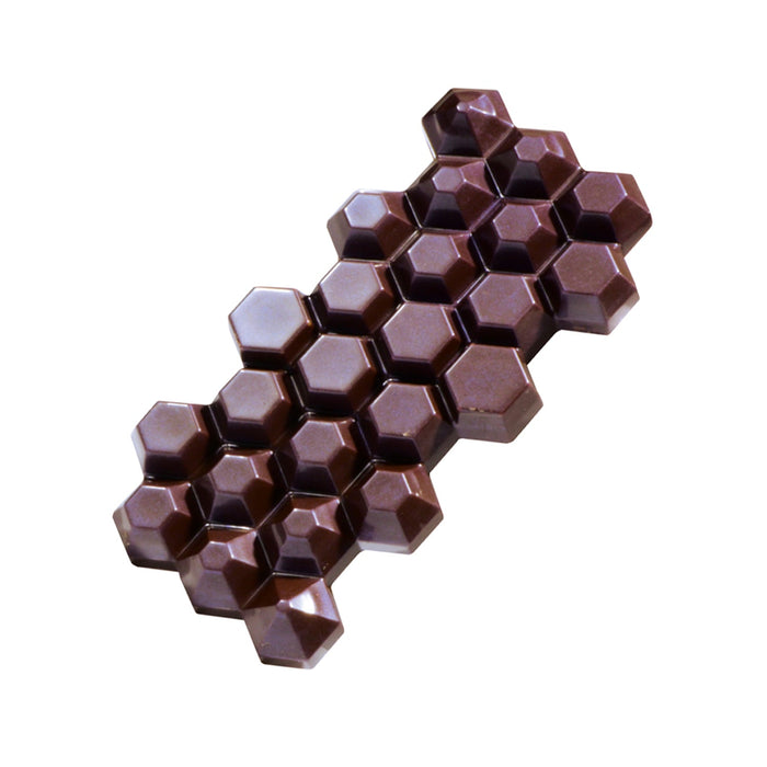 Martellato Exagon 100 g polycarbonate chocolate bar mold with 3 hexagon-pattern tablet cavities for professional chocolate production