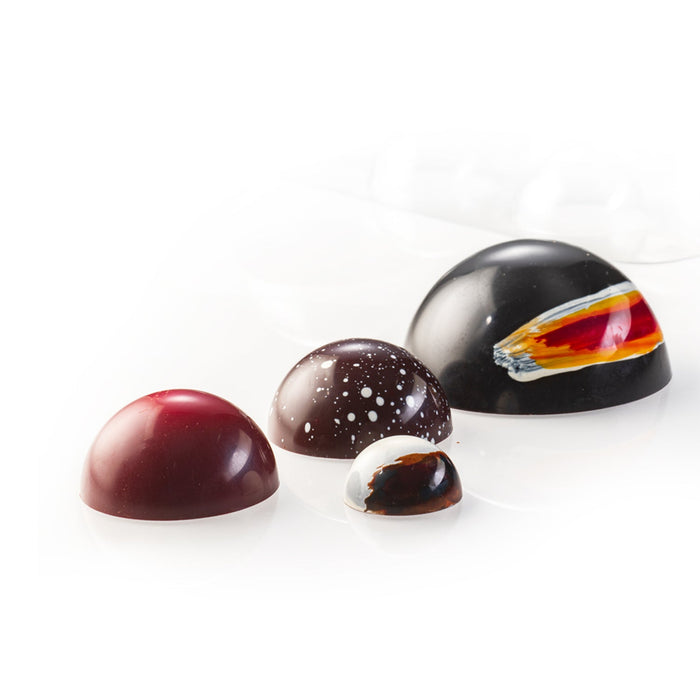 Martellato 20SF002 half sphere chocolate mold kit with four mixed sphere sizes made from transparent PET