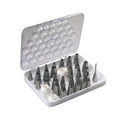 Martellato large stainless steel piping tip set with 36 decorating nozzles in plastic storage case