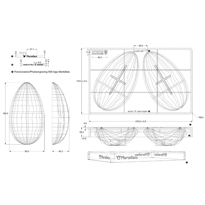 Martellato Polycarbonate Cocoa Textured Hollow Easter Egg Mold, 6.50 × 3.68 in