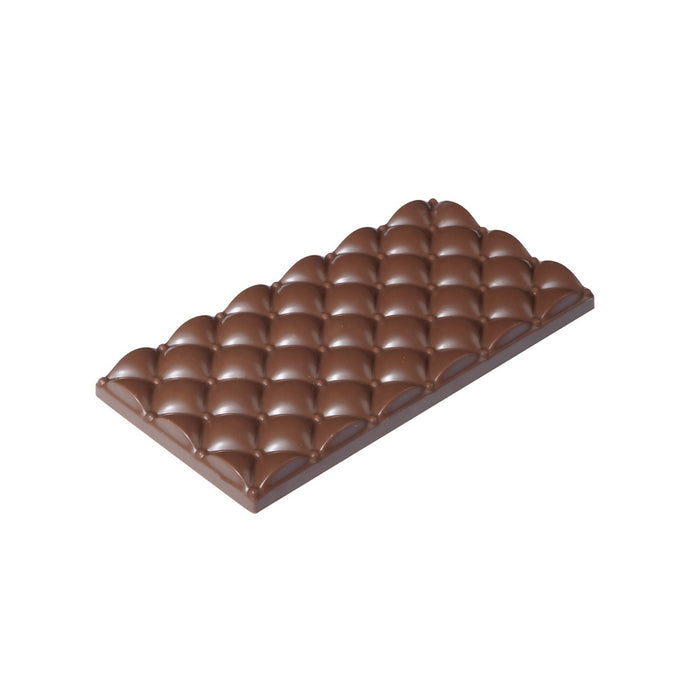 Martellato quilted polycarbonate chocolate bar mold with 3 stitched-pattern tablet cavities for professional chocolate production