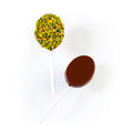 Martellato smooth oval lollipop mold with finished chocolate oval lollipops, 43 x 57 mm, pack of 2 PET molds