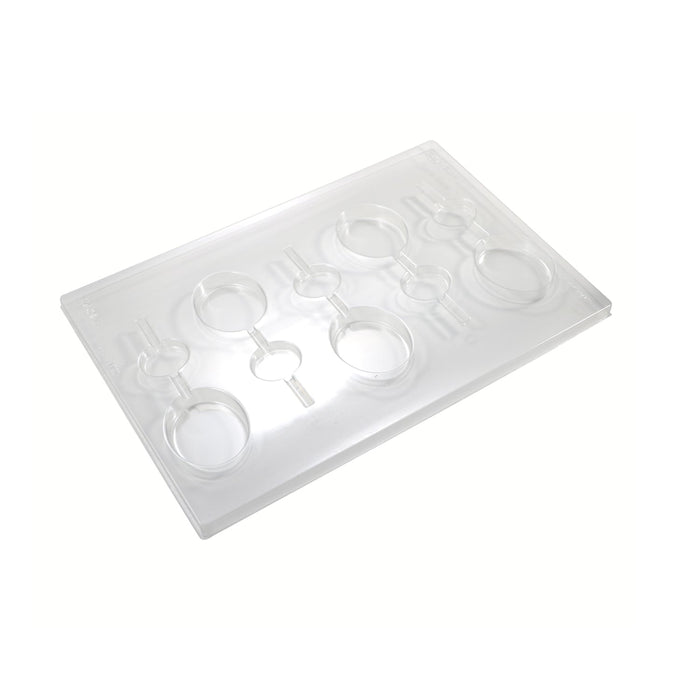 Martellato smooth oval lollipop mold with finished chocolate oval lollipops, 43 x 57 mm, pack of 2 PET molds (View 2)