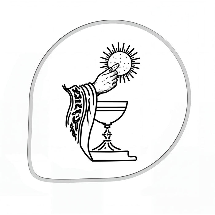 Martellato Stencil Communion D260 mm product image,
 Reusable Communion stencil for decorating First Holy Communion cakes cookies and desserts,
 Martellato Italian made Communion decorating stencil for religious celebration cake decorating