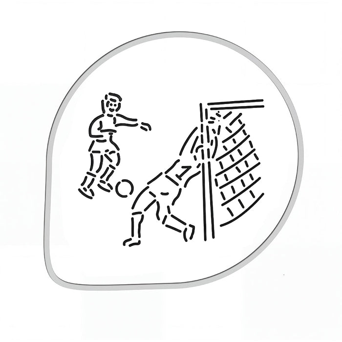 Martellato Stencil Soccer Players D260 mm product image,
 Reusable soccer players stencil for decorating football themed cakes cookies and desserts,
 Martellato Italian made soccer player decorating stencil for sports cake decorating and baking