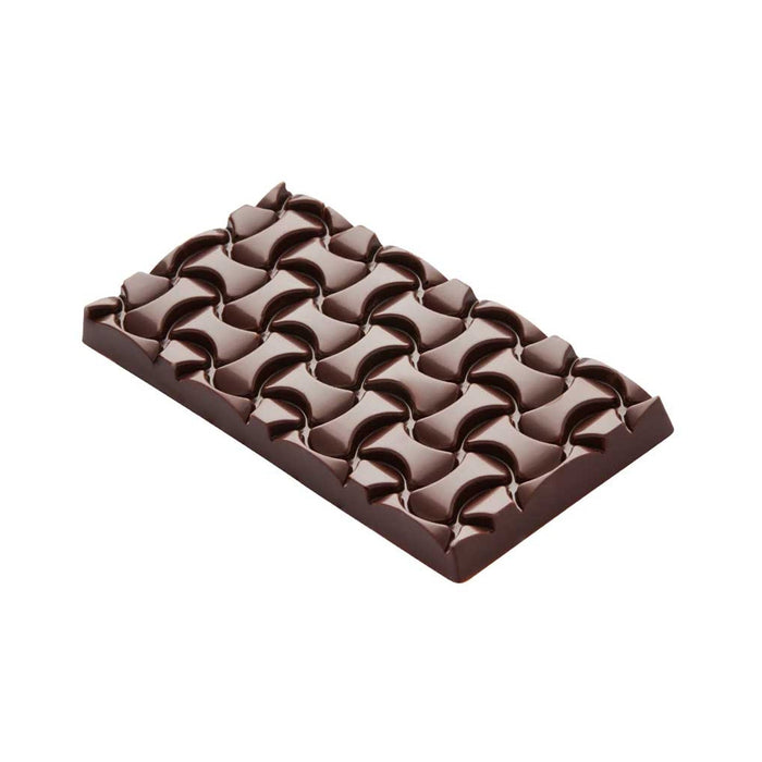 Martellato Weave polycarbonate chocolate bar mold with 3 interlaced texture tablet cavities for professional chocolate production