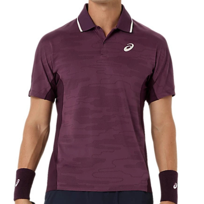 Asics MATCH JACQUARD Mens Tennis Polo Short Sleeve Top - Dark Aubergine