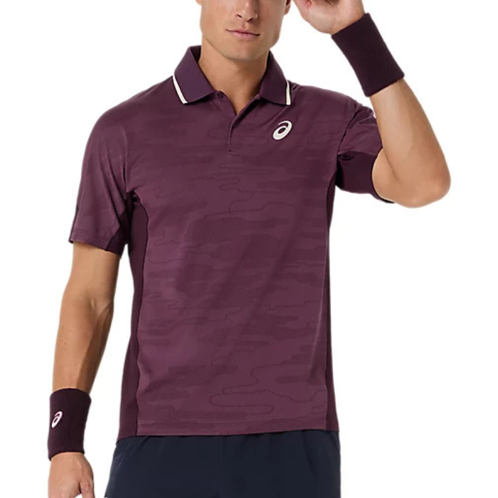 Asics MATCH JACQUARD Mens Tennis Polo Short Sleeve Top - Dark Aubergine