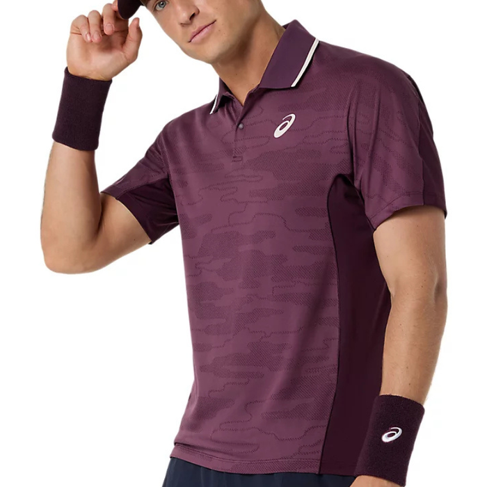 Asics MATCH JACQUARD Mens Tennis Polo Short Sleeve Top - Dark Aubergine