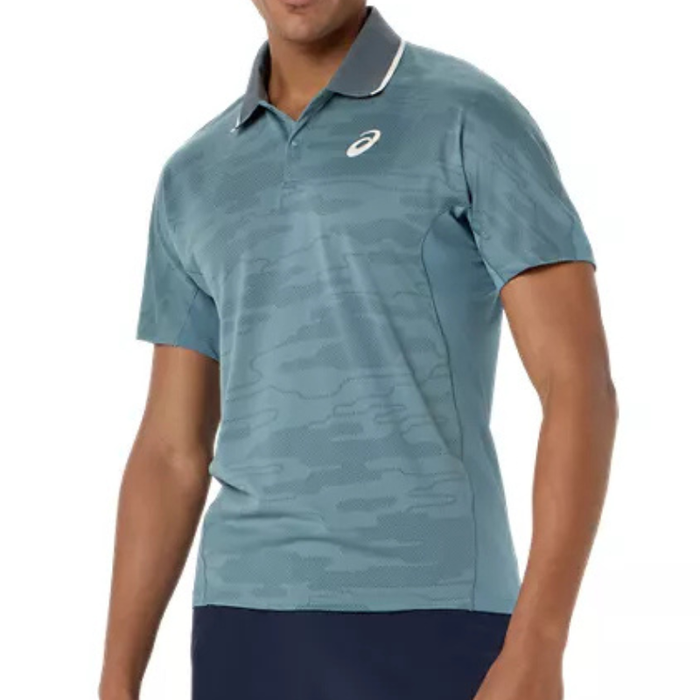 Asics MATCH JACQUARD Mens Tennis Polo Short Sleeve Top - Foggy Teal