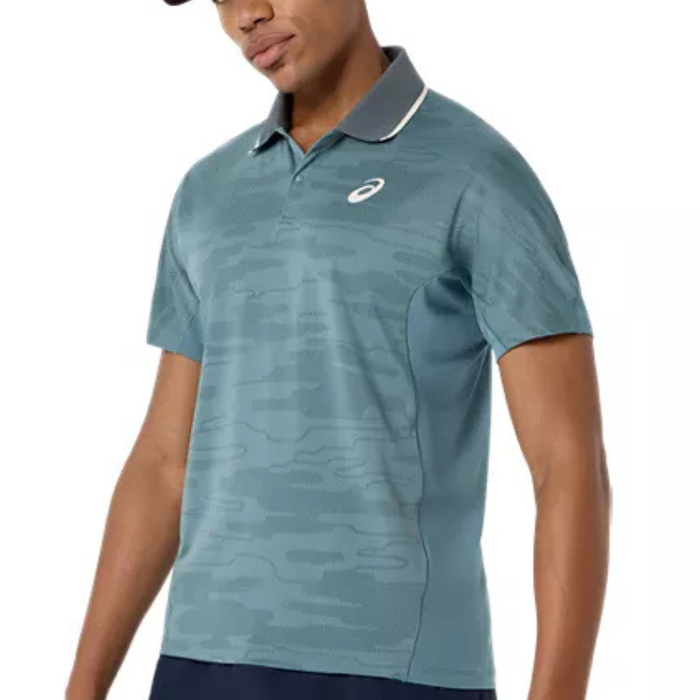 Asics MATCH JACQUARD Mens Tennis Polo Short Sleeve Top - Foggy Teal
