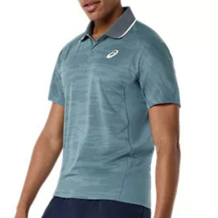 Asics MATCH JACQUARD Mens Tennis Polo Short Sleeve Top - Foggy Teal