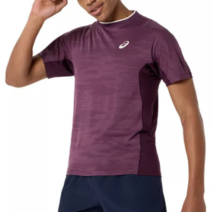 Asics MATCH JACQUARD Short Sleeves Mens Tennis Top - Dark Aubergine