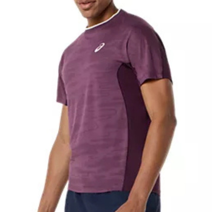 Asics MATCH JACQUARD Short Sleeves Mens Tennis Top - Dark Aubergine