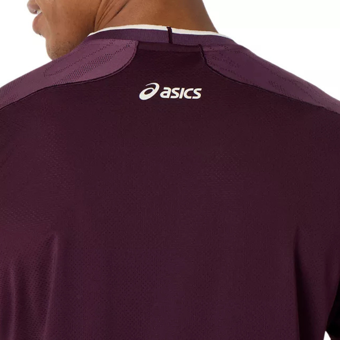 Asics MATCH JACQUARD Short Sleeves Mens Tennis Top - Dark Aubergine