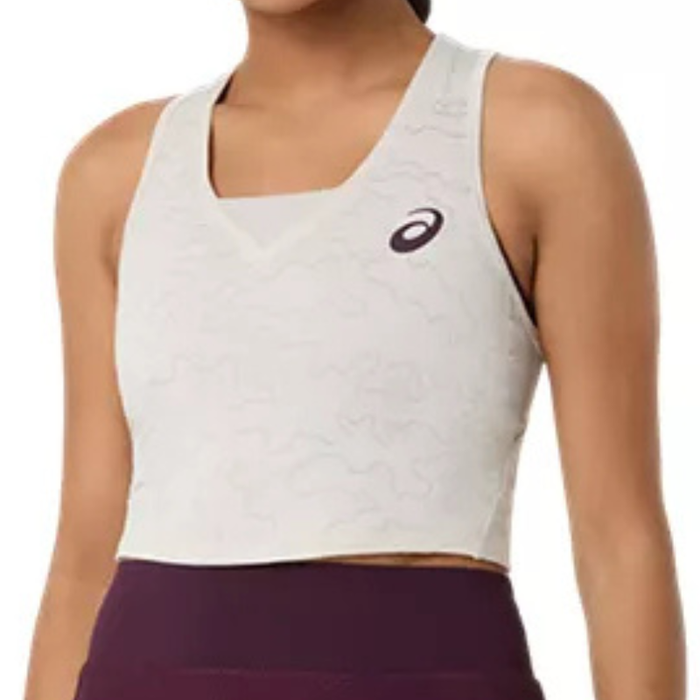 Asics MATCH JACQUARD Womens Tennis Crop Top - Soft Oat
