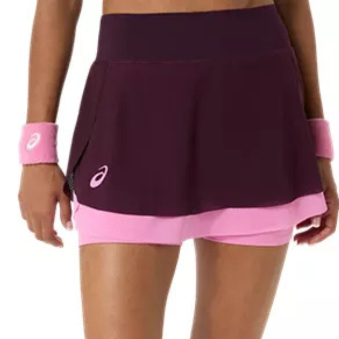 Asics MATCH Womens Tennis Mesh Skirt - Dark Aubergine/Bubblegum