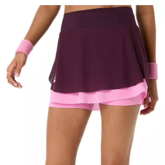 Asics MATCH Womens Tennis Mesh Skirt - Dark Aubergine/Bubblegum