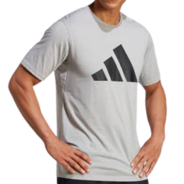 Adidas Medium Train Essentials Feelready Logo Training Men Tennis Tee - Grey Heather / Black