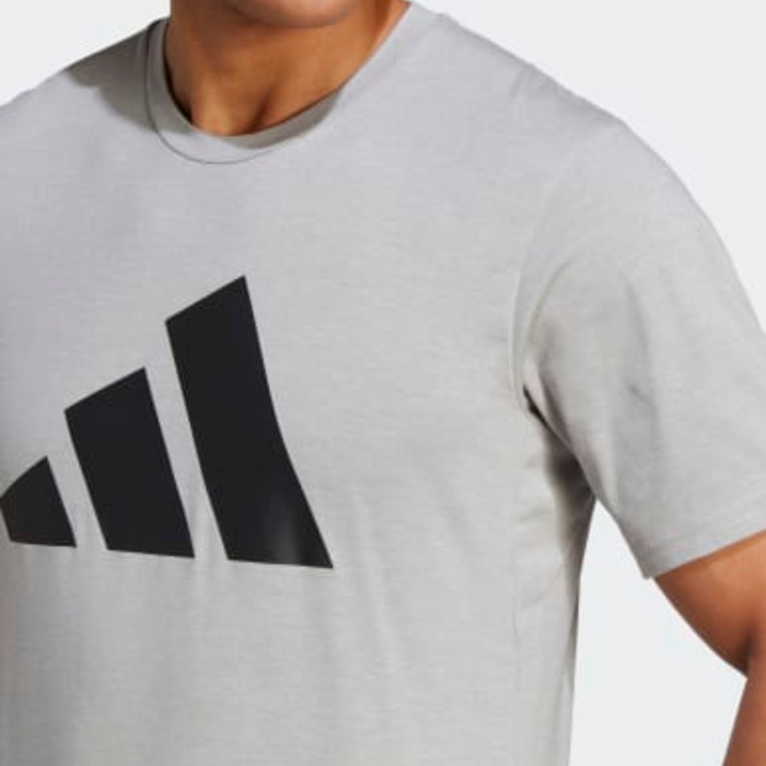 Adidas Medium Train Essentials Feelready Logo Training Men Tennis Tee - Grey Heather / Black