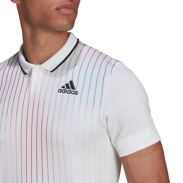 Adidas Melbourne Free lift Tennis Polo - White/Legacy Burgandy/Sky Rush