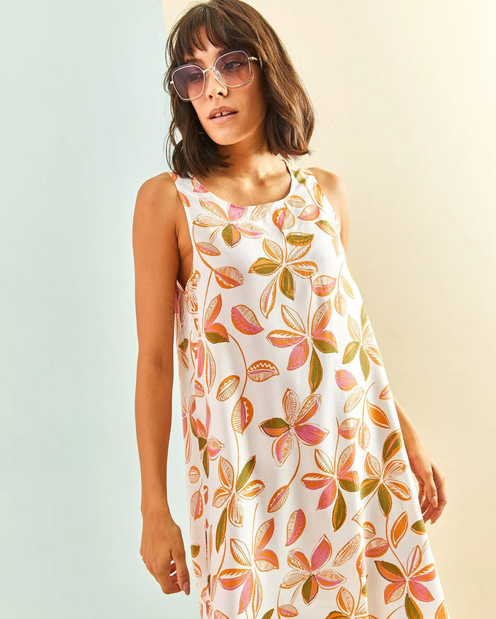 Multi-patterned Backless Dress - White & Orange