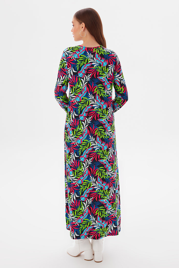 MUNI MUNI - Printed Long Viscose Dress - black green