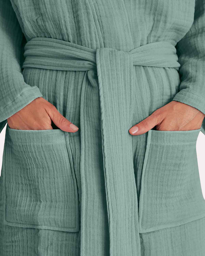Muslin Cotton Bathrobe - Jade Green