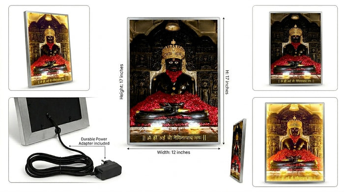 Neminath Bhagwan LED frame 12x17 silver - Girnar Darshan
