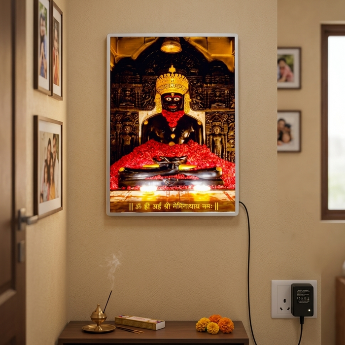 Neminath Bhagwan LED frame 12x17 silver - Girnar Darshan