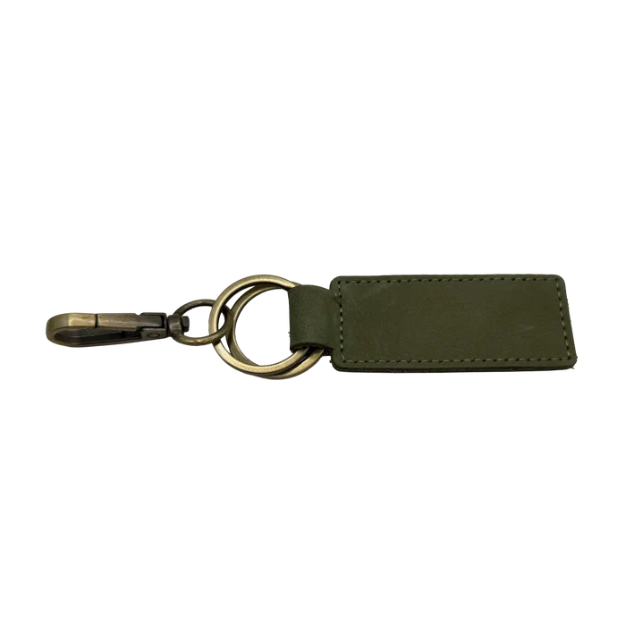 Olive Green Leather Keychain (Personalized)