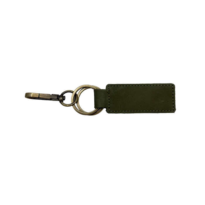 Olive Green Leather Keychain (Personalized)