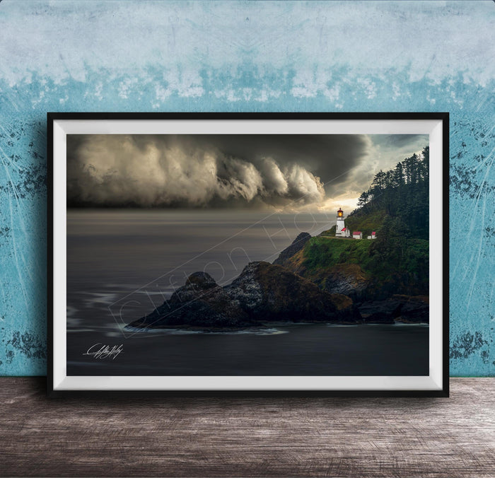 Oregon Coast Lighthouse Print – Heceta Head Nautical Wall Art Canvas 40x101.5 Inches