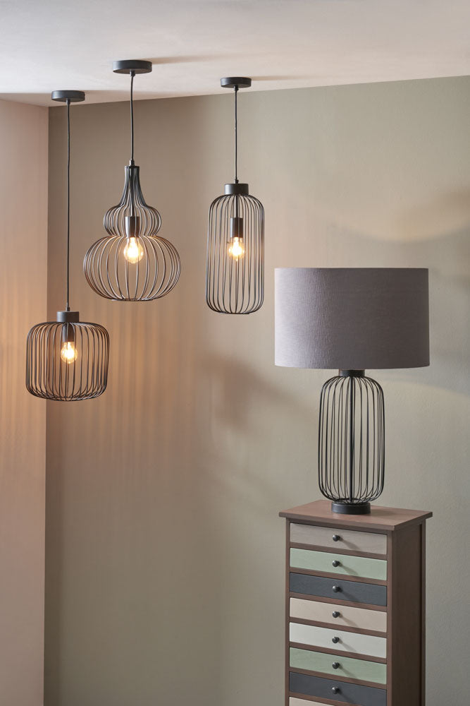 Pacific Dania Matt Black Metal Wire Tall Pendant 35-304