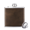 Personalized leather flask with gold-effect engraving and stainless steel body