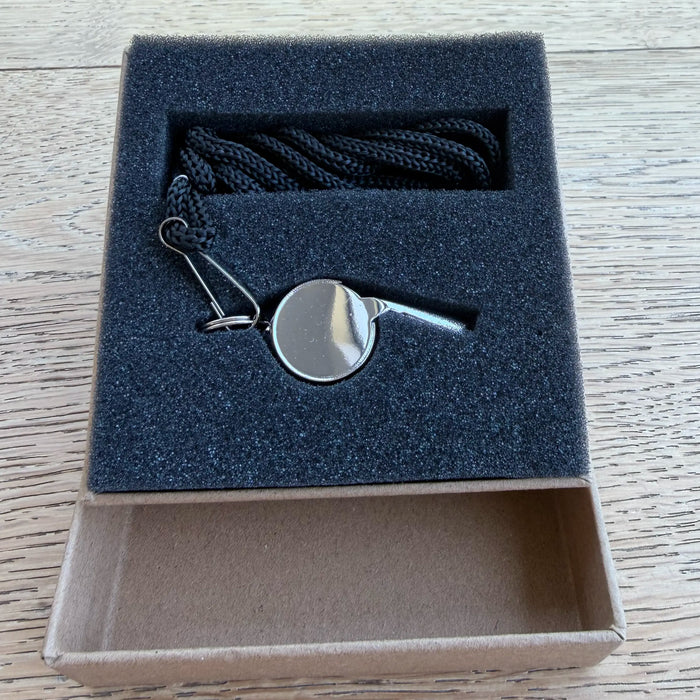 Engraved coach whistle in a premium gift box