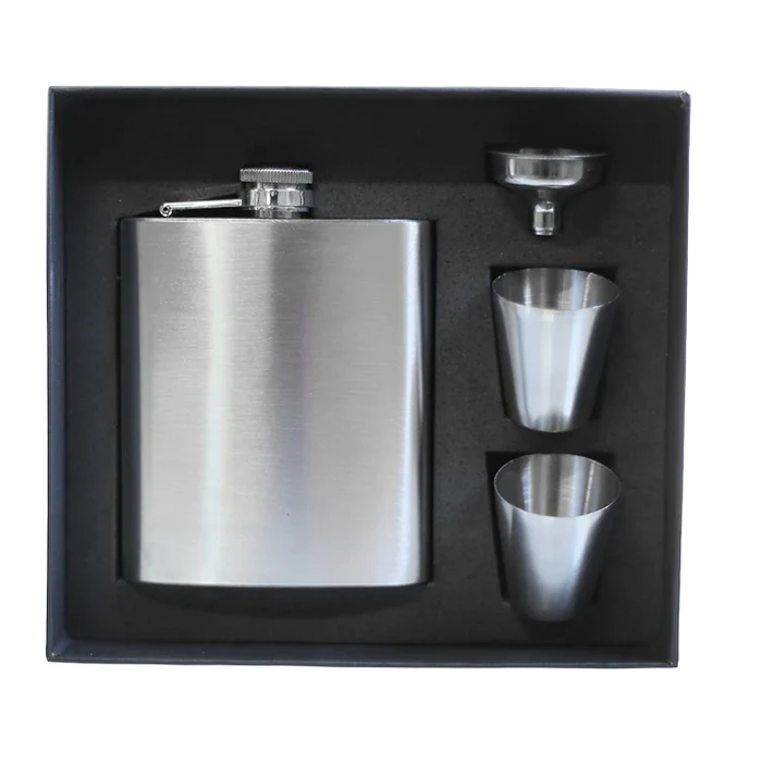 Silver Flask & Shot Set
