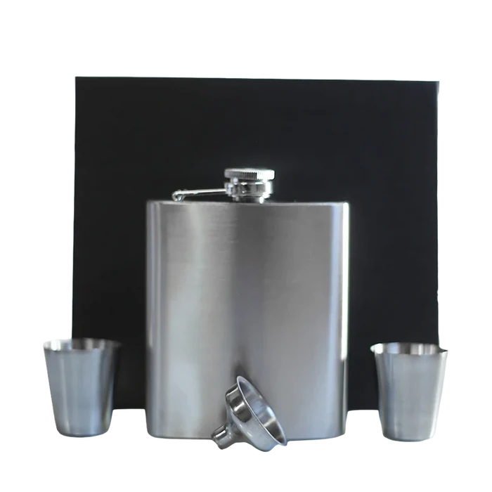 Silver Flask Set with Shot Glasses