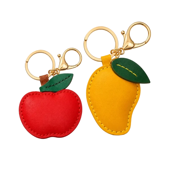 Personalized Vegan Leather Apple Keychain