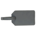 Personalized grey vegan leather luggage tag with engraved monogram and buckle strap