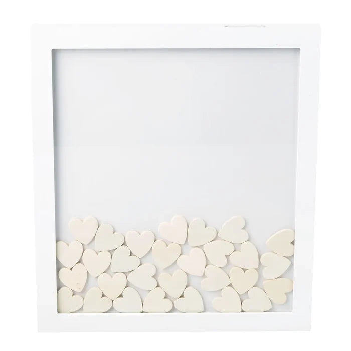 Pearhead white wedding guestbook frame with personalized names and date engraved