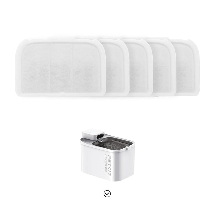 Five Filter Unit RECT replacement filters displayed with EverSweet Max Pet Water Fountain